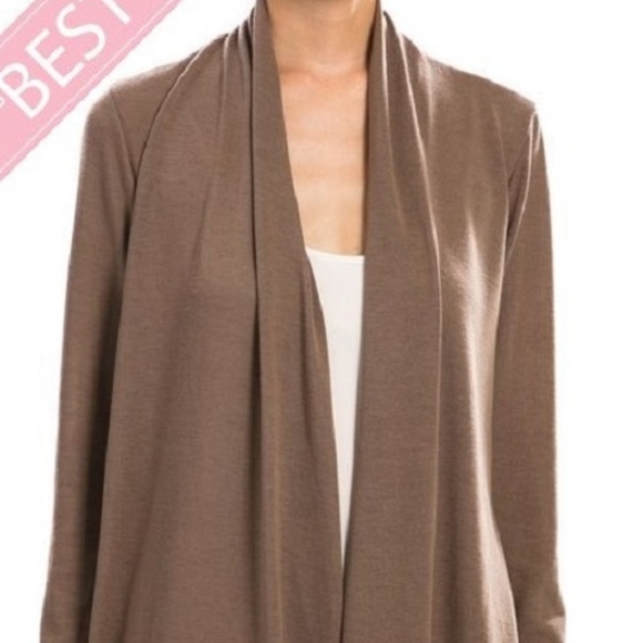 Solid Basic Knit Open Cardigan - Mocha - Picture 1 of 3